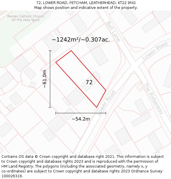 72, LOWER ROAD, FETCHAM, LEATHERHEAD, KT22 9NG: Plot and title map