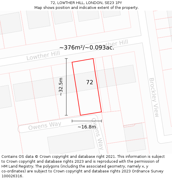 72, LOWTHER HILL, LONDON, SE23 1PY: Plot and title map