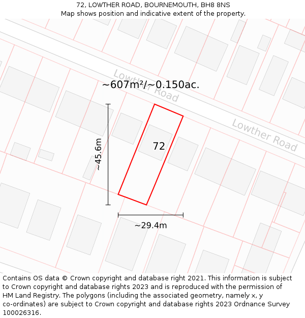 72, LOWTHER ROAD, BOURNEMOUTH, BH8 8NS: Plot and title map