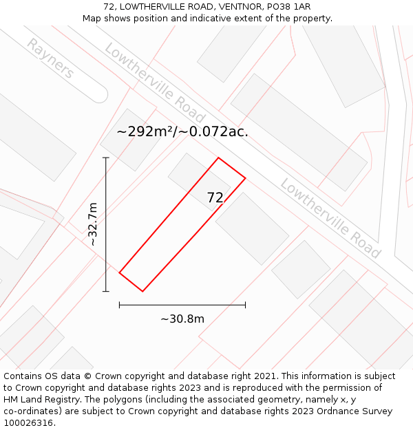 72, LOWTHERVILLE ROAD, VENTNOR, PO38 1AR: Plot and title map