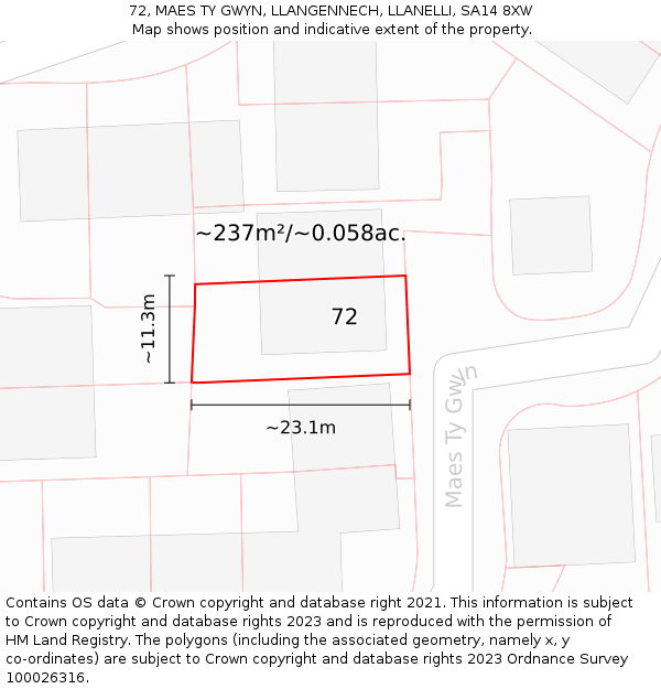 72, MAES TY GWYN, LLANGENNECH, LLANELLI, SA14 8XW: Plot and title map