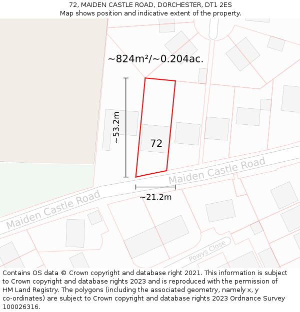 72, MAIDEN CASTLE ROAD, DORCHESTER, DT1 2ES: Plot and title map