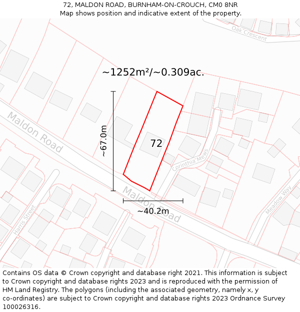 72, MALDON ROAD, BURNHAM-ON-CROUCH, CM0 8NR: Plot and title map