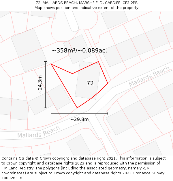 72, MALLARDS REACH, MARSHFIELD, CARDIFF, CF3 2PR: Plot and title map