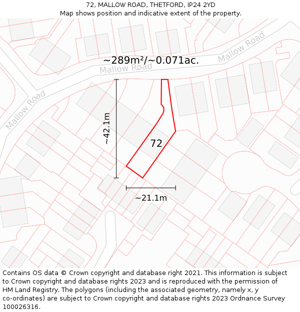 72, MALLOW ROAD, THETFORD, IP24 2YD: Plot and title map