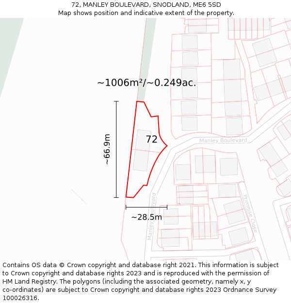 72, MANLEY BOULEVARD, SNODLAND, ME6 5SD: Plot and title map