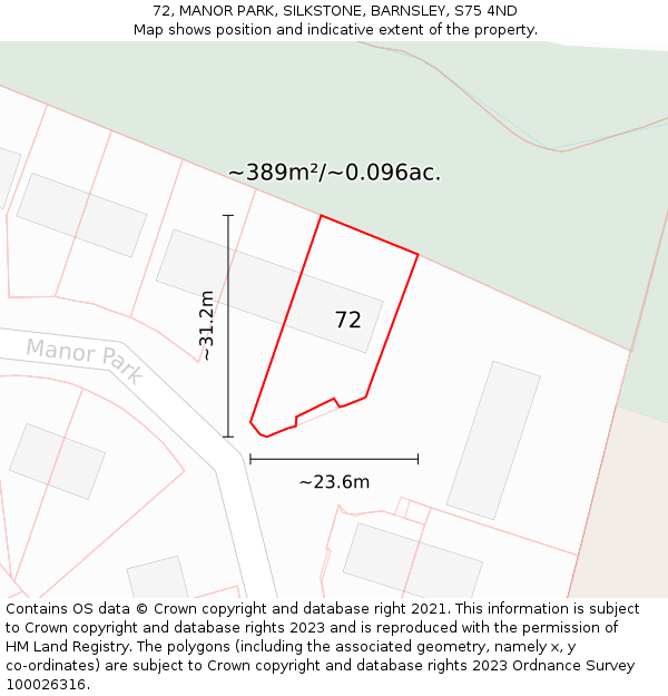 72, MANOR PARK, SILKSTONE, BARNSLEY, S75 4ND: Plot and title map