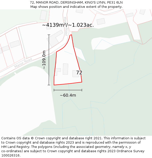 72, MANOR ROAD, DERSINGHAM, KING'S LYNN, PE31 6LN: Plot and title map