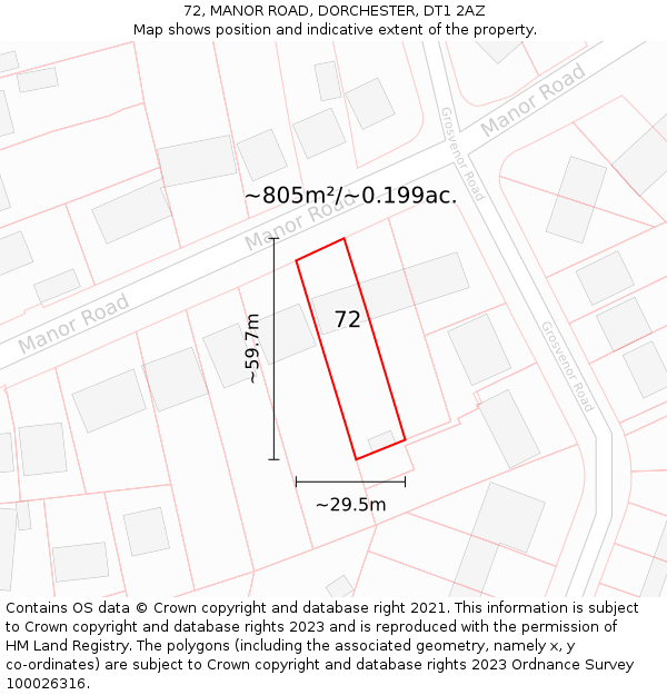 72, MANOR ROAD, DORCHESTER, DT1 2AZ: Plot and title map