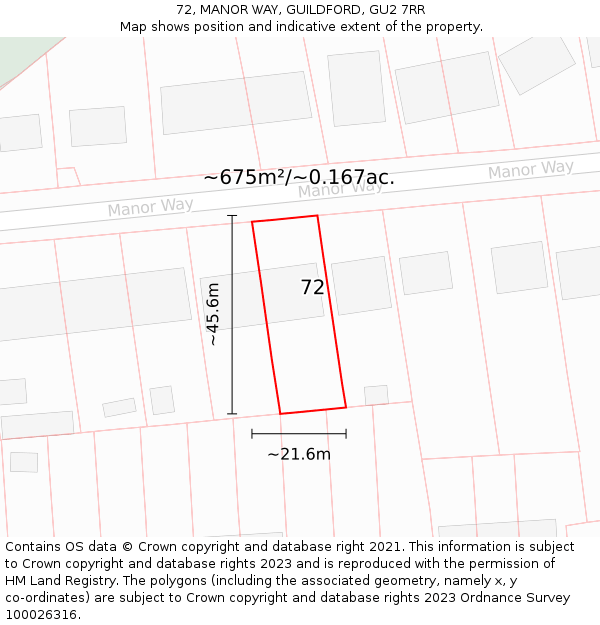 72, MANOR WAY, GUILDFORD, GU2 7RR: Plot and title map