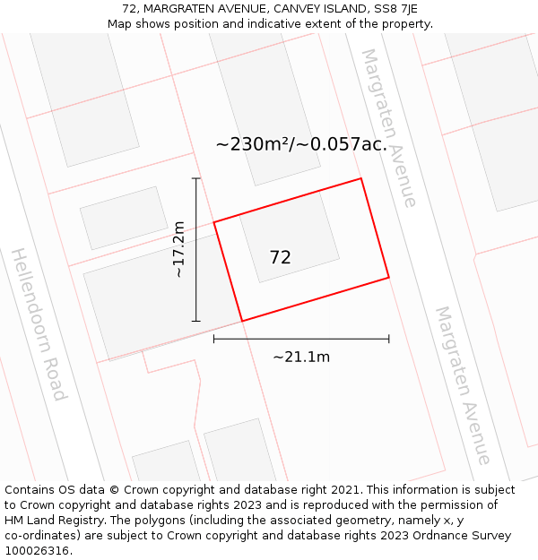 72, MARGRATEN AVENUE, CANVEY ISLAND, SS8 7JE: Plot and title map