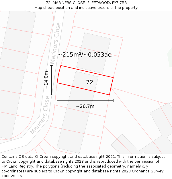 72, MARINERS CLOSE, FLEETWOOD, FY7 7BR: Plot and title map