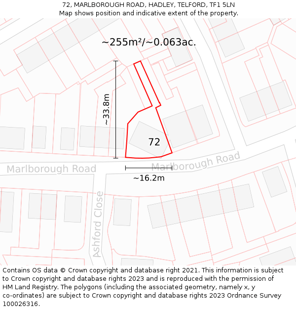 72, MARLBOROUGH ROAD, HADLEY, TELFORD, TF1 5LN: Plot and title map