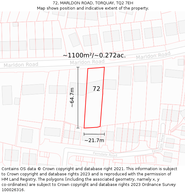 72, MARLDON ROAD, TORQUAY, TQ2 7EH: Plot and title map