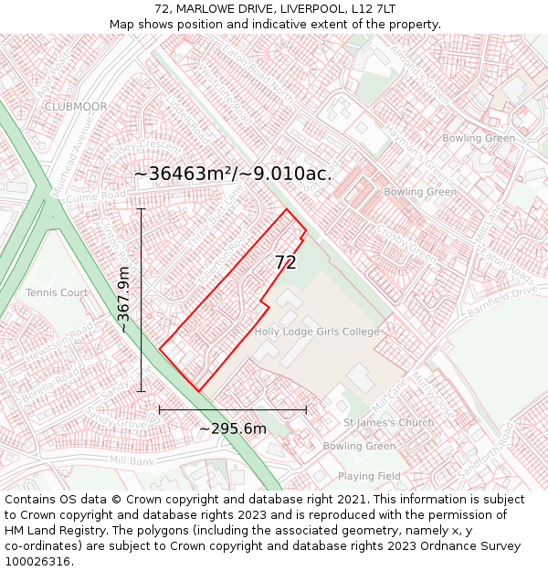 72, MARLOWE DRIVE, LIVERPOOL, L12 7LT: Plot and title map