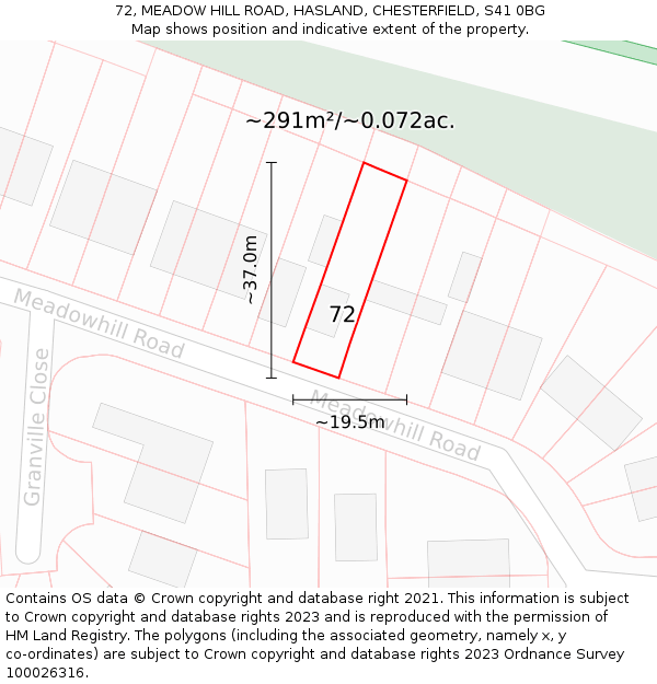 72, MEADOW HILL ROAD, HASLAND, CHESTERFIELD, S41 0BG: Plot and title map