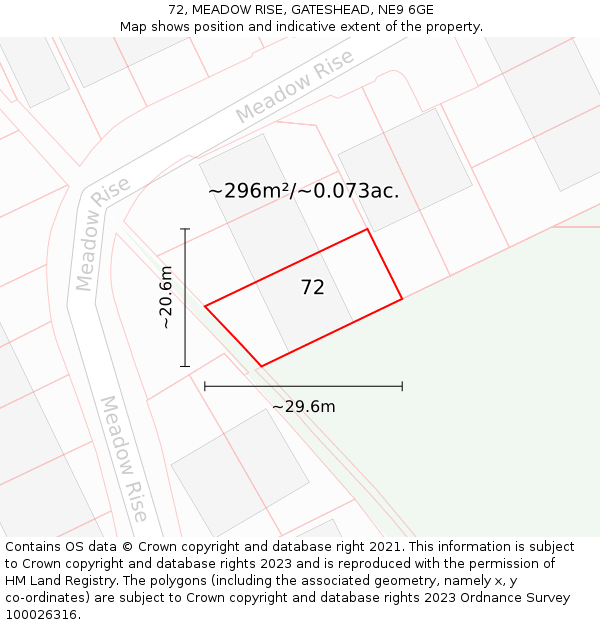 72, MEADOW RISE, GATESHEAD, NE9 6GE: Plot and title map