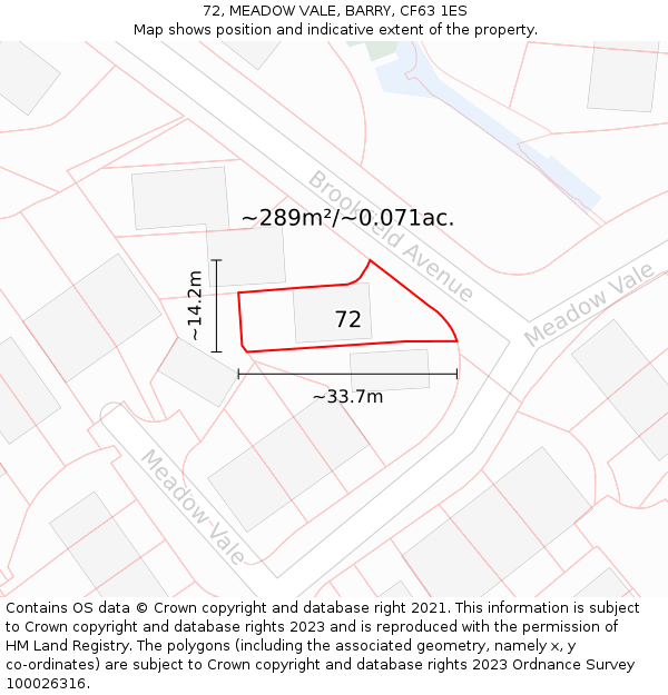 72, MEADOW VALE, BARRY, CF63 1ES: Plot and title map