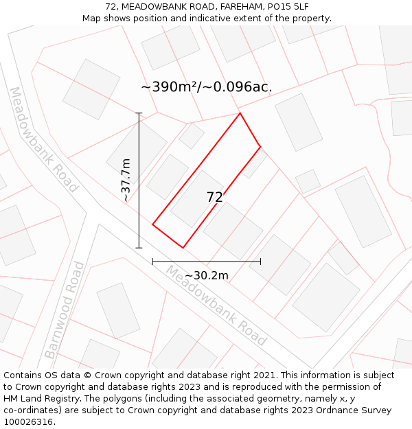 72, MEADOWBANK ROAD, FAREHAM, PO15 5LF: Plot and title map