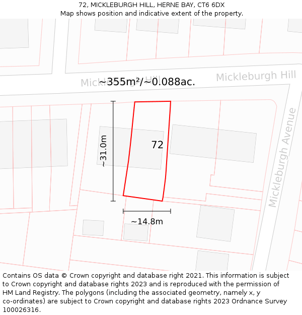 72, MICKLEBURGH HILL, HERNE BAY, CT6 6DX: Plot and title map