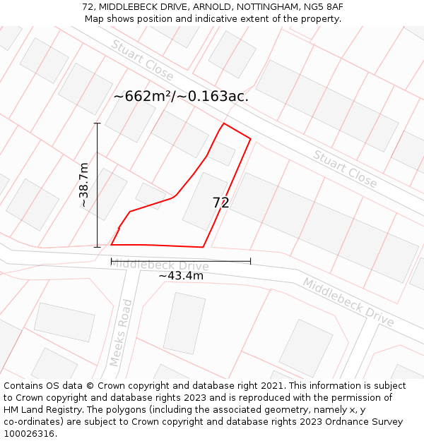 72, MIDDLEBECK DRIVE, ARNOLD, NOTTINGHAM, NG5 8AF: Plot and title map