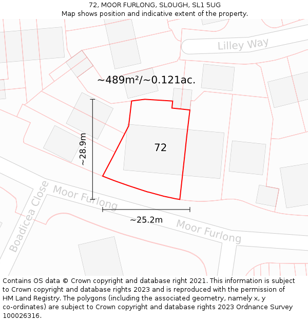 72, MOOR FURLONG, SLOUGH, SL1 5UG: Plot and title map