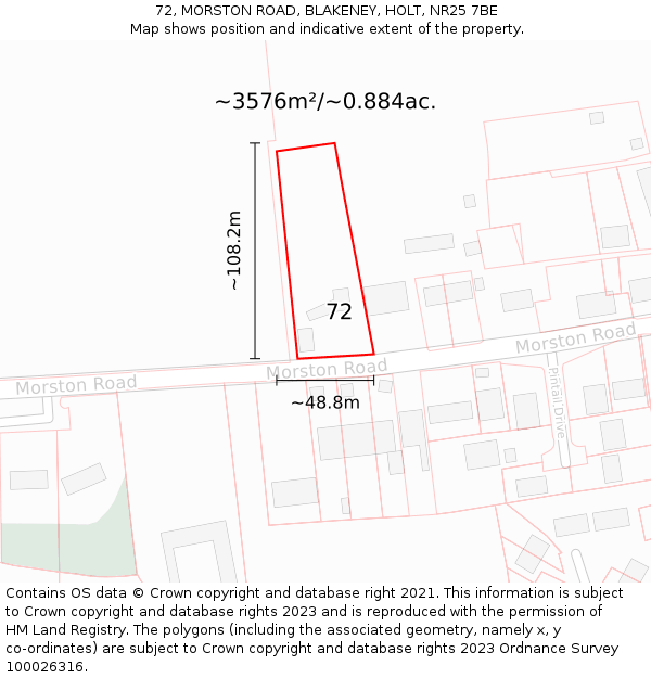 72, MORSTON ROAD, BLAKENEY, HOLT, NR25 7BE: Plot and title map