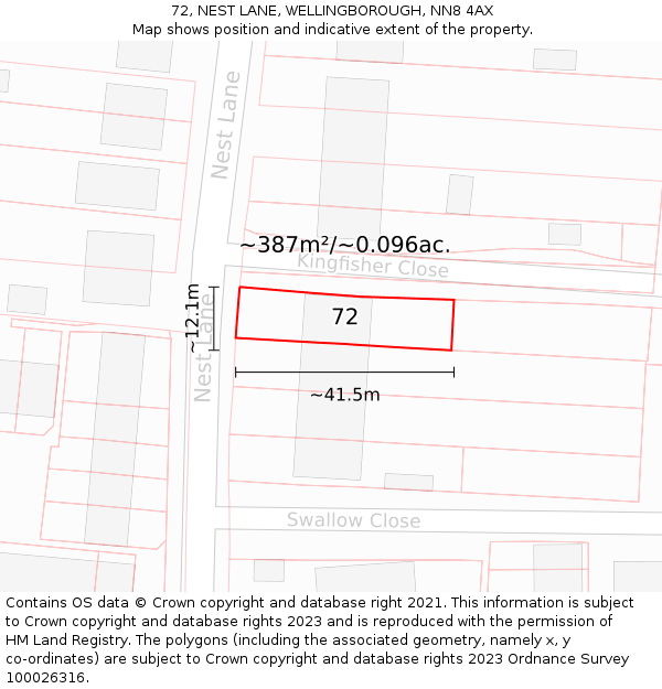 72, NEST LANE, WELLINGBOROUGH, NN8 4AX: Plot and title map