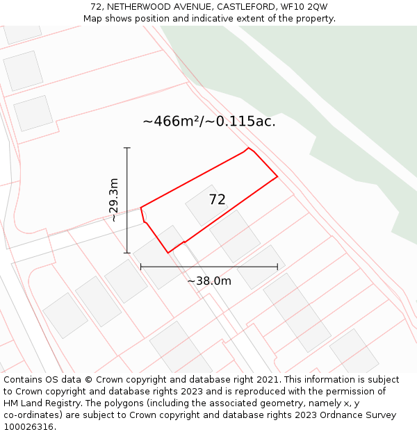 72, NETHERWOOD AVENUE, CASTLEFORD, WF10 2QW: Plot and title map