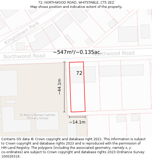 72, NORTHWOOD ROAD, WHITSTABLE, CT5 2EZ: Plot and title map