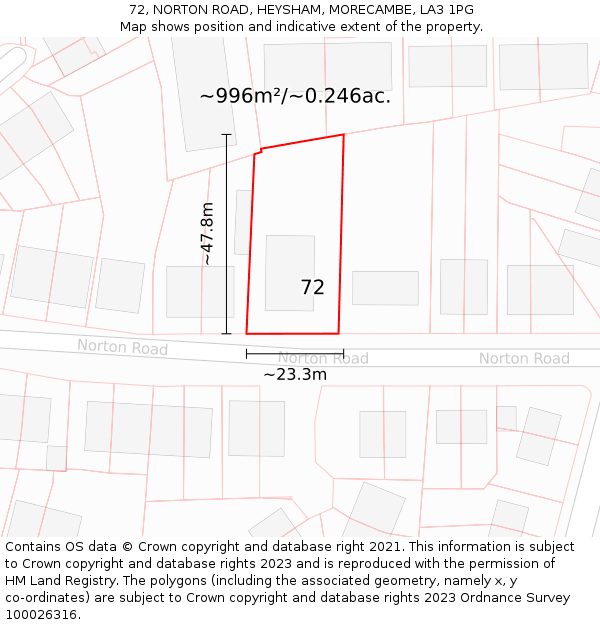 72, NORTON ROAD, HEYSHAM, MORECAMBE, LA3 1PG: Plot and title map