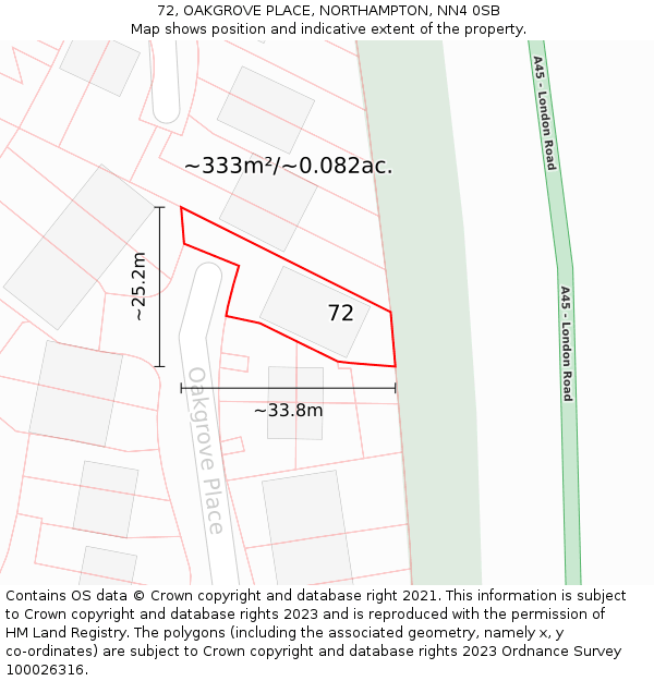 72, OAKGROVE PLACE, NORTHAMPTON, NN4 0SB: Plot and title map