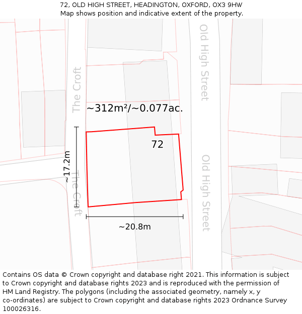 72, OLD HIGH STREET, HEADINGTON, OXFORD, OX3 9HW: Plot and title map