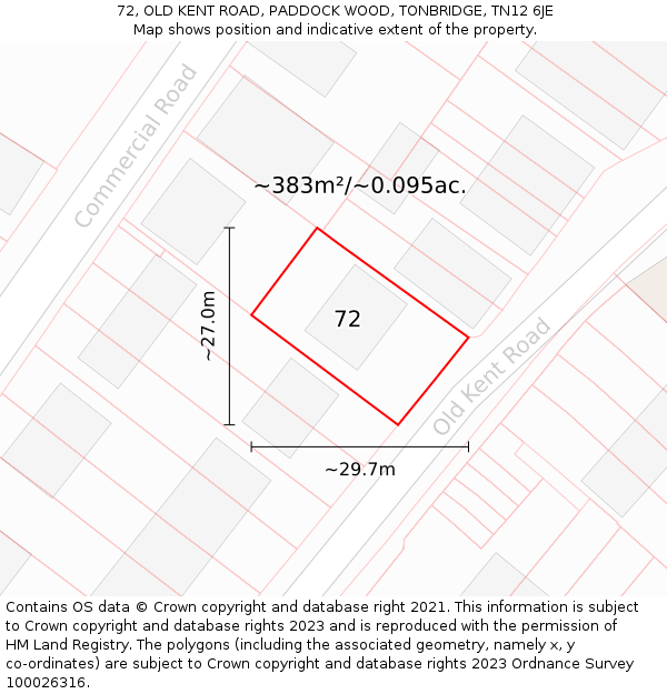 72, OLD KENT ROAD, PADDOCK WOOD, TONBRIDGE, TN12 6JE: Plot and title map