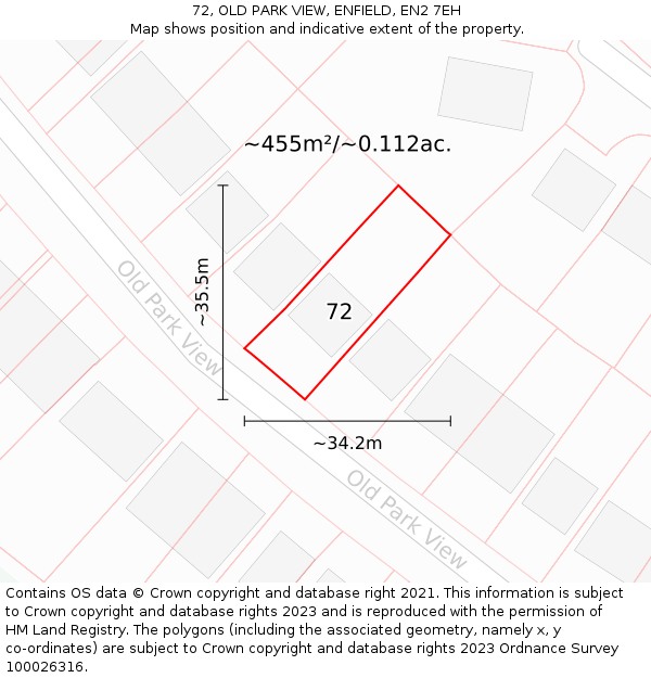 72, OLD PARK VIEW, ENFIELD, EN2 7EH: Plot and title map