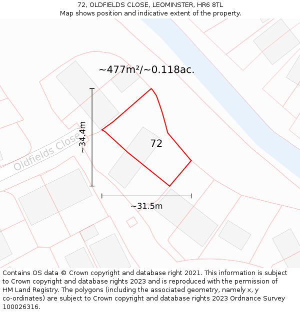 72, OLDFIELDS CLOSE, LEOMINSTER, HR6 8TL: Plot and title map