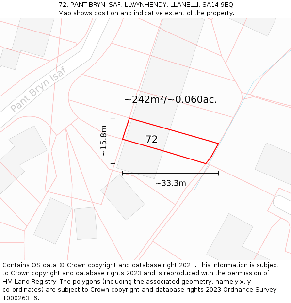 72, PANT BRYN ISAF, LLWYNHENDY, LLANELLI, SA14 9EQ: Plot and title map