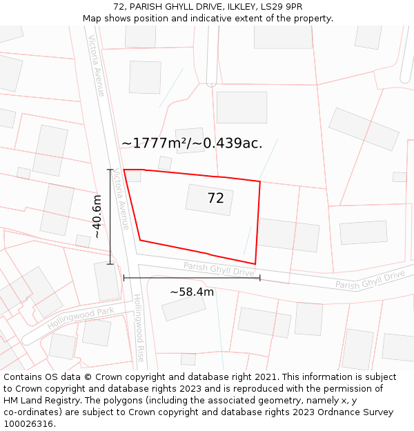 72, PARISH GHYLL DRIVE, ILKLEY, LS29 9PR: Plot and title map