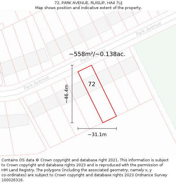 72, PARK AVENUE, RUISLIP, HA4 7UJ: Plot and title map