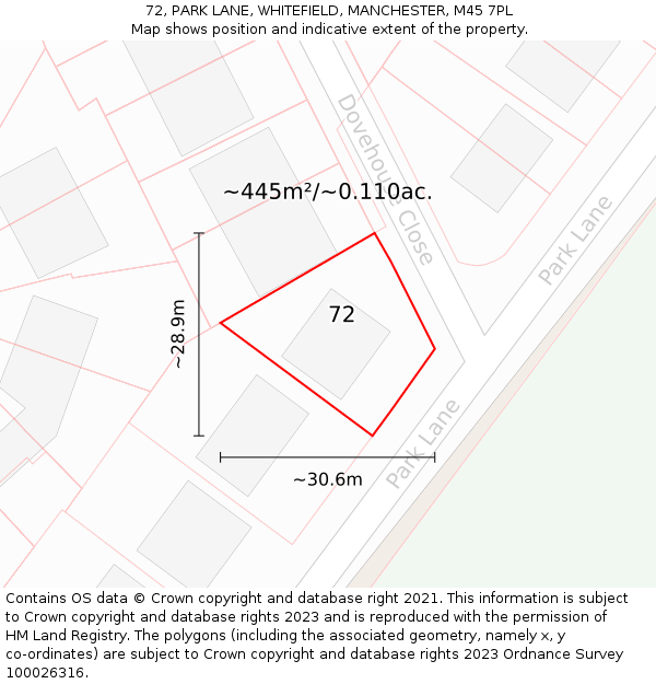 72, PARK LANE, WHITEFIELD, MANCHESTER, M45 7PL: Plot and title map