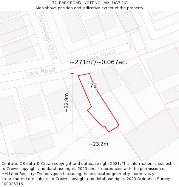 72, PARK ROAD, NOTTINGHAM, NG7 1JG: Plot and title map