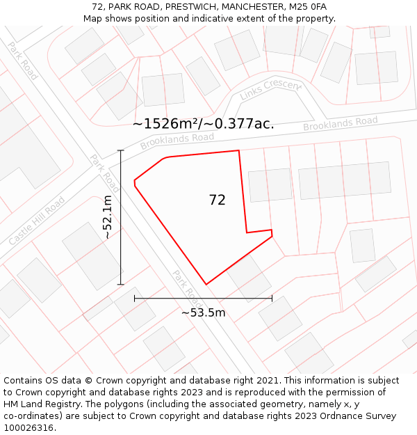 72, PARK ROAD, PRESTWICH, MANCHESTER, M25 0FA: Plot and title map