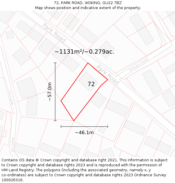 72, PARK ROAD, WOKING, GU22 7BZ: Plot and title map