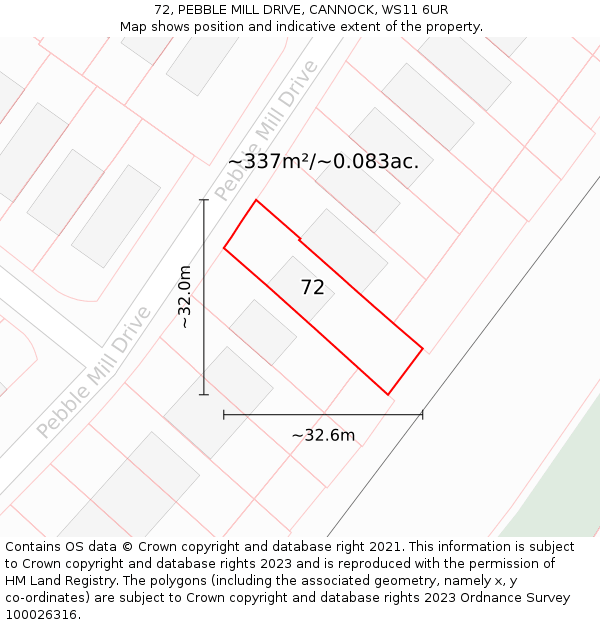 72, PEBBLE MILL DRIVE, CANNOCK, WS11 6UR: Plot and title map