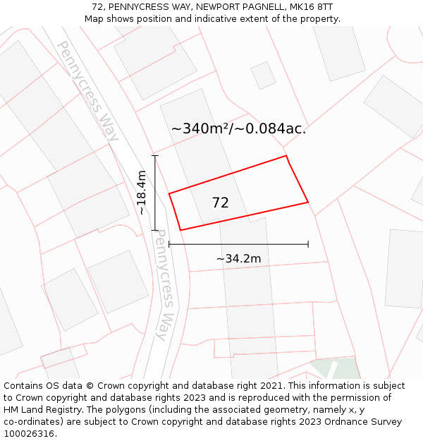 72, PENNYCRESS WAY, NEWPORT PAGNELL, MK16 8TT: Plot and title map