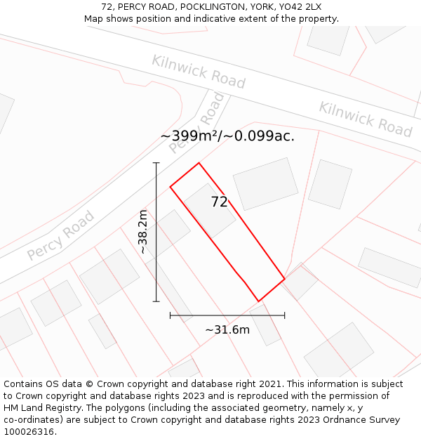 72, PERCY ROAD, POCKLINGTON, YORK, YO42 2LX: Plot and title map