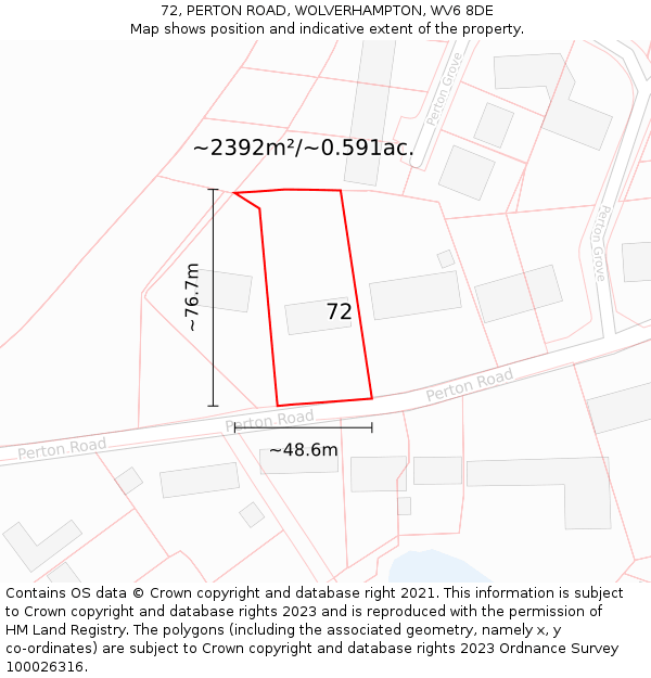 72, PERTON ROAD, WOLVERHAMPTON, WV6 8DE: Plot and title map