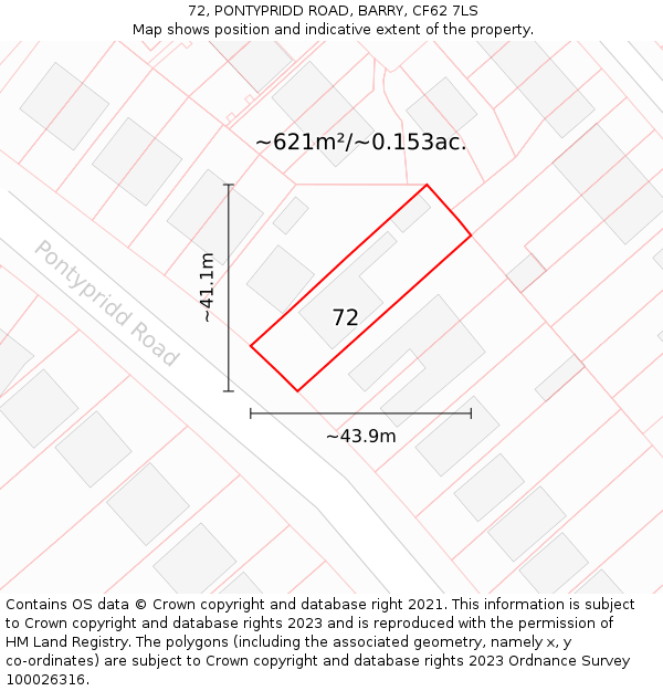 72, PONTYPRIDD ROAD, BARRY, CF62 7LS: Plot and title map