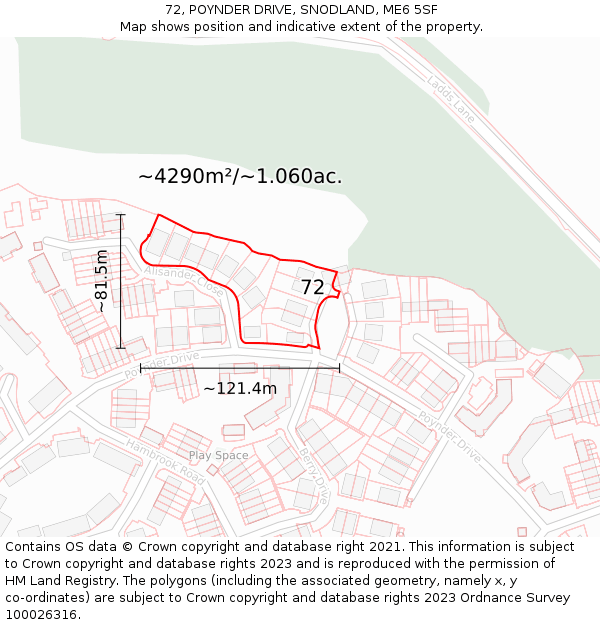 72, POYNDER DRIVE, SNODLAND, ME6 5SF: Plot and title map