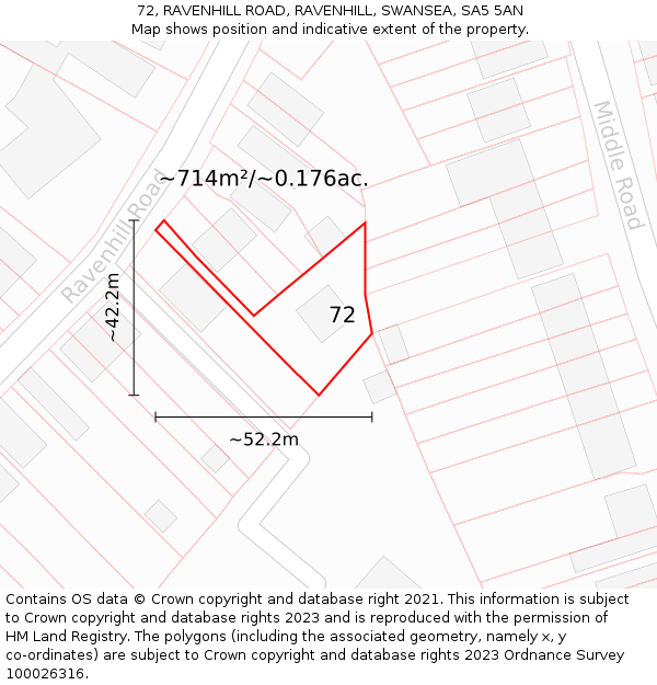 72, RAVENHILL ROAD, RAVENHILL, SWANSEA, SA5 5AN: Plot and title map